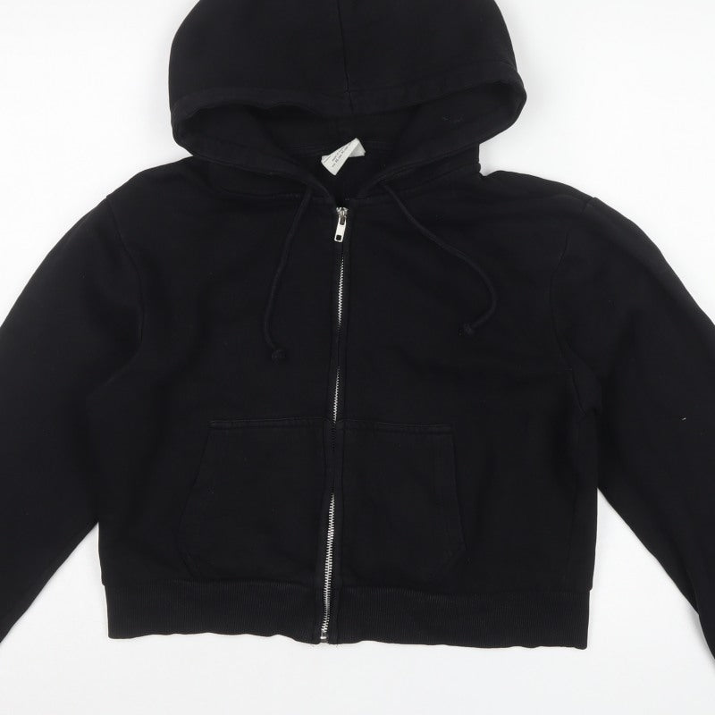 Pull&Bear Women's Black M Full Zip Hooded Hoodie Pockets