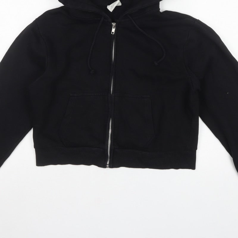 Pull&Bear Women's Black M Full Zip Hooded Hoodie Pockets