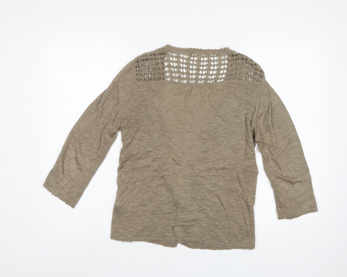 Sweater Collection Women Beige L Open Knit Crochet Cardigan