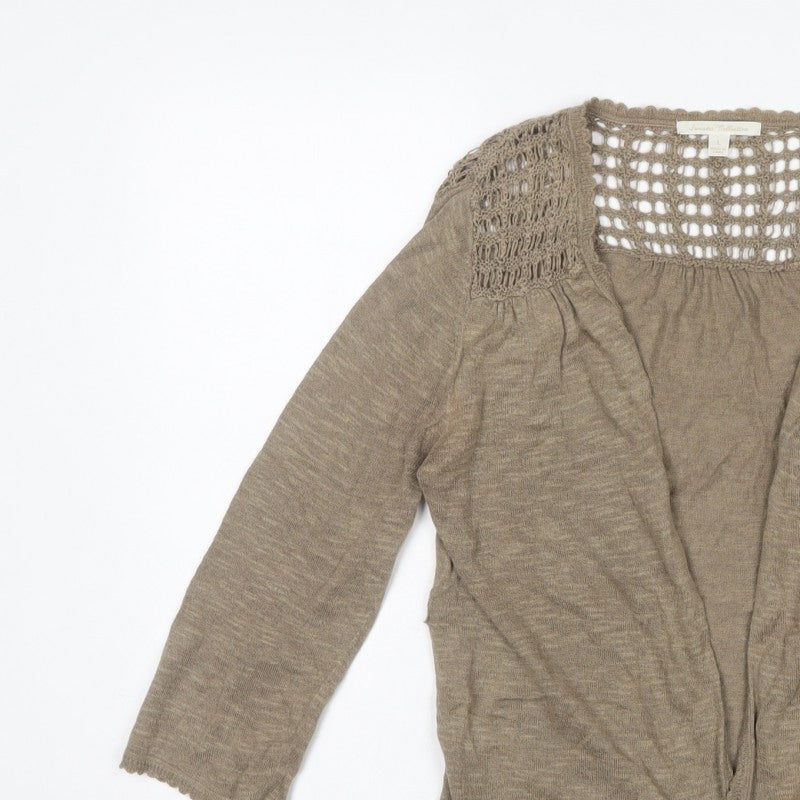 Sweater Collection Women Beige L Open Knit Crochet Cardigan