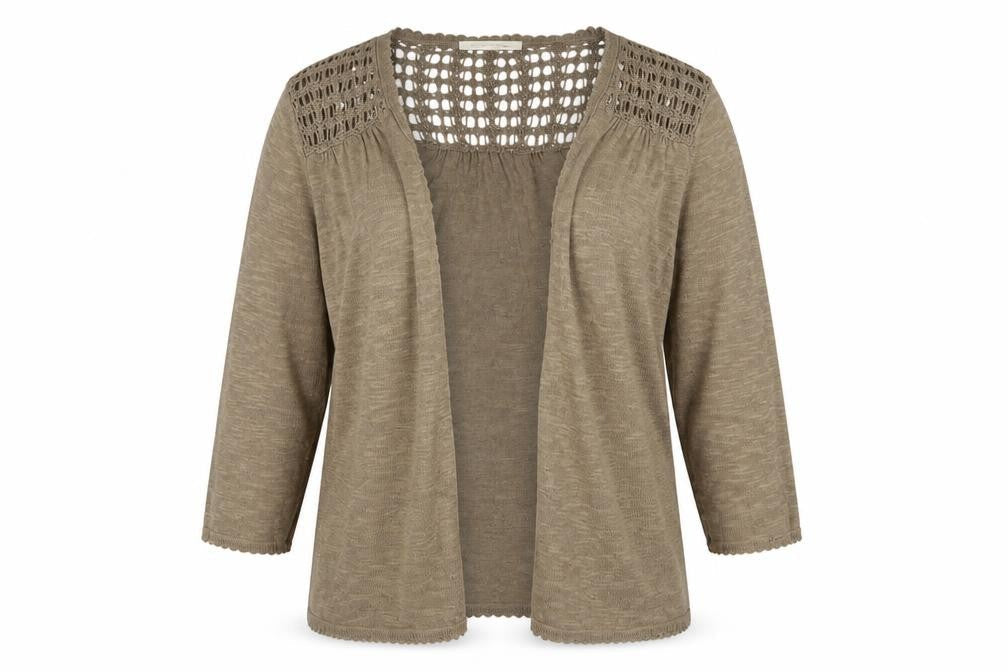Sweater Collection Women Beige L Open Knit Crochet Cardigan