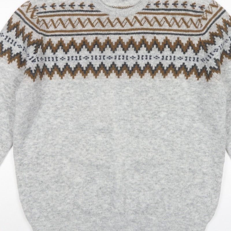 M&S Men Grey L Fair Isle Crew Neck Knit Pullover Jumper