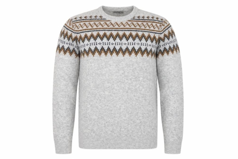 M&S Men Grey L Fair Isle Crew Neck Knit Pullover Jumper