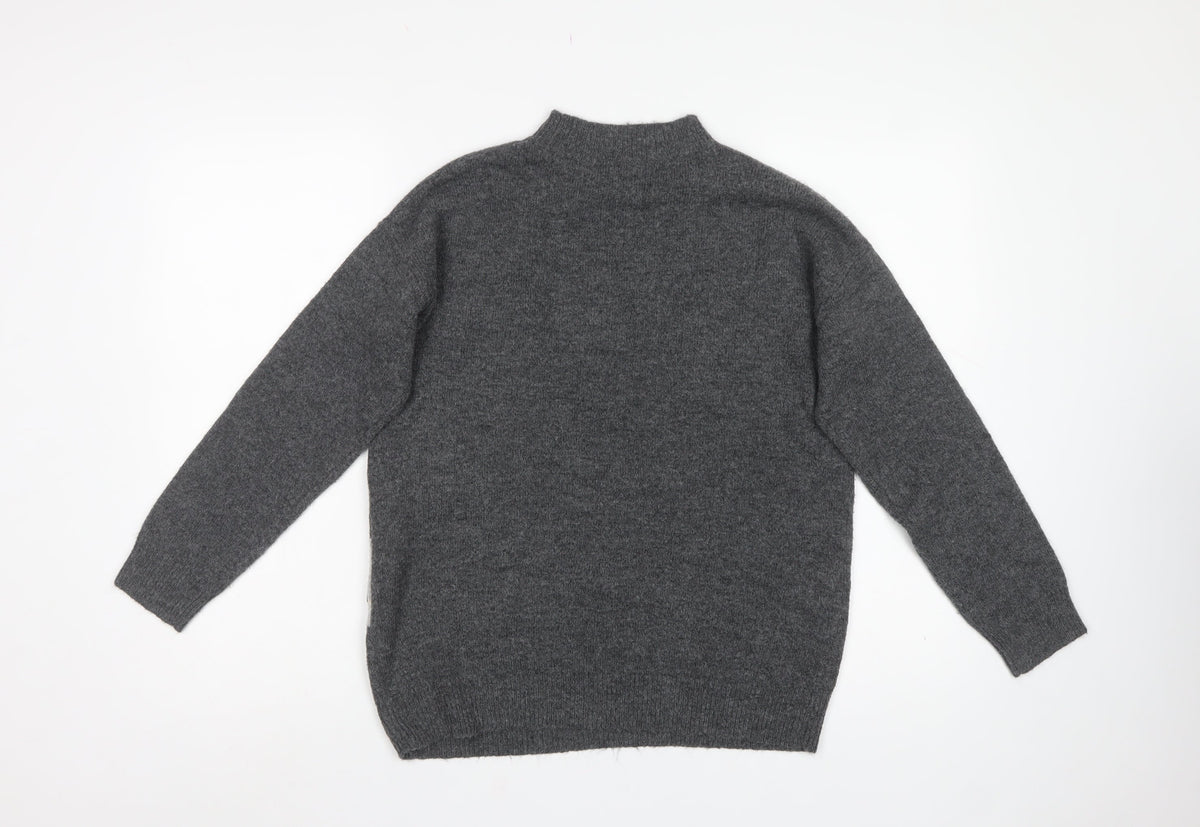 M&S Womens Grey Small Sequin Star High Neck Knit Jumper