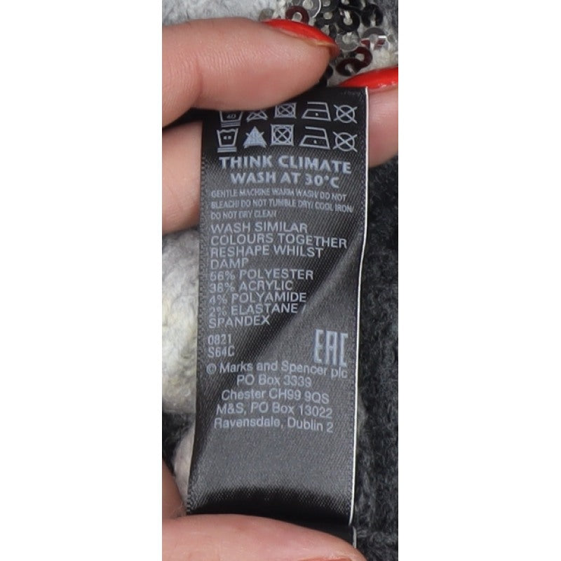M&S Womens Grey Small Sequin Star High Neck Knit Jumper