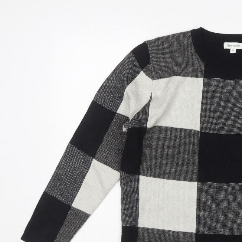 Bonmarché Women Black Check Knit Pullover Jumper UK 14 Long Sleeve