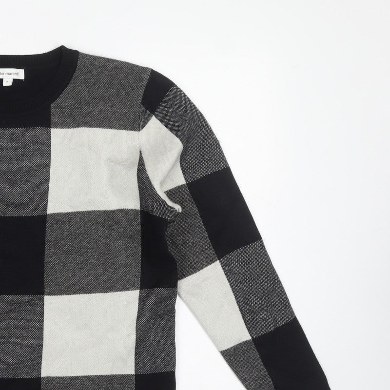 Bonmarché Women Black Check Knit Pullover Jumper UK 14 Long Sleeve