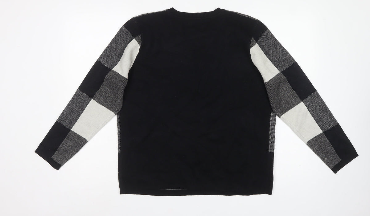 Bonmarché Women Black Check Knit Pullover Jumper UK 14 Long Sleeve