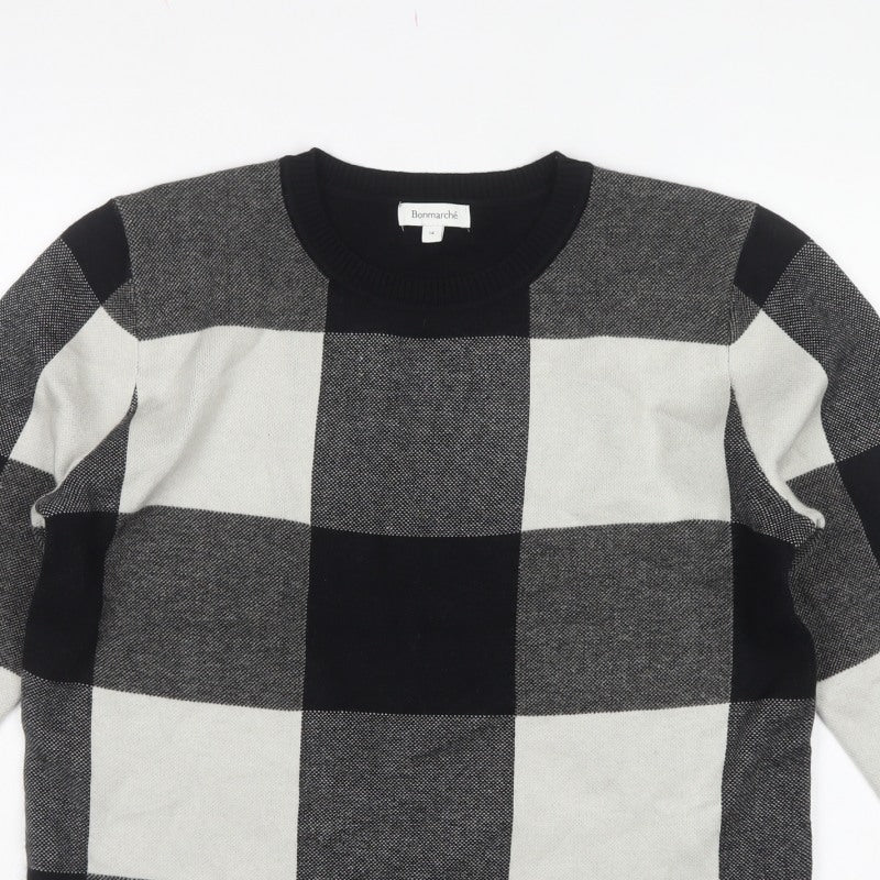 Bonmarché Women Black Check Knit Pullover Jumper UK 14 Long Sleeve