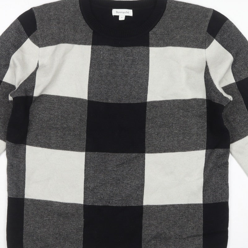 Bonmarché Women Black Check Knit Pullover Jumper UK 14 Long Sleeve