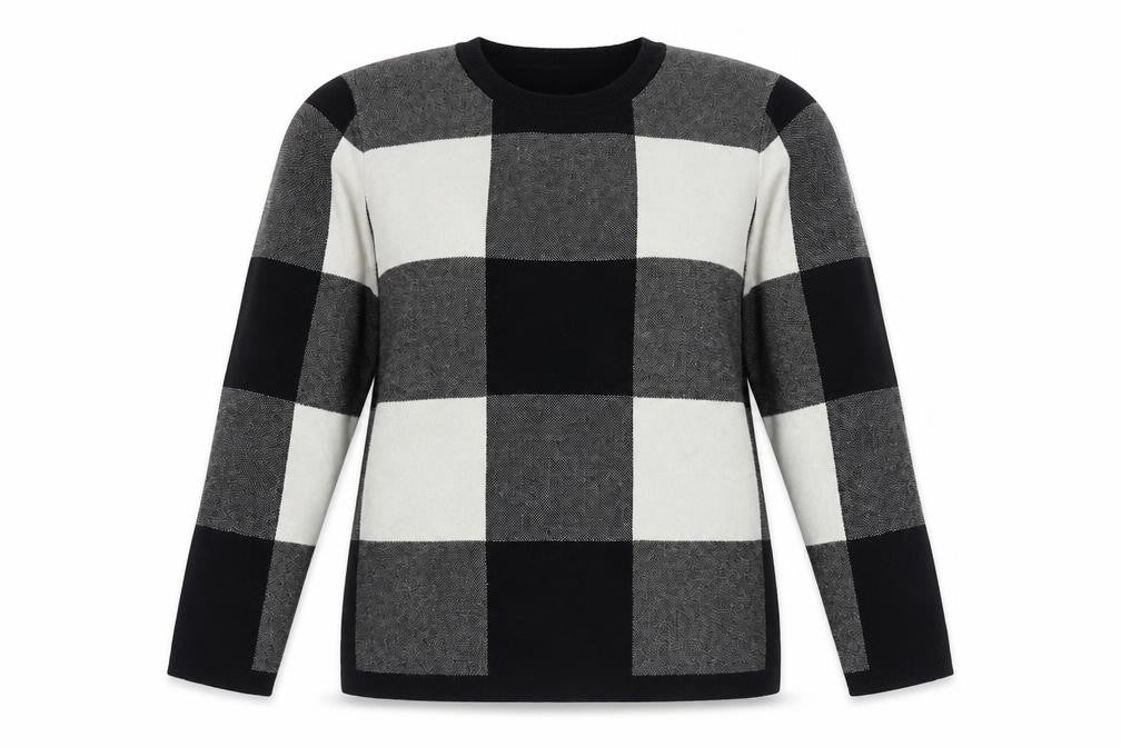 Bonmarché Women Black Check Knit Pullover Jumper UK 14 Long Sleeve