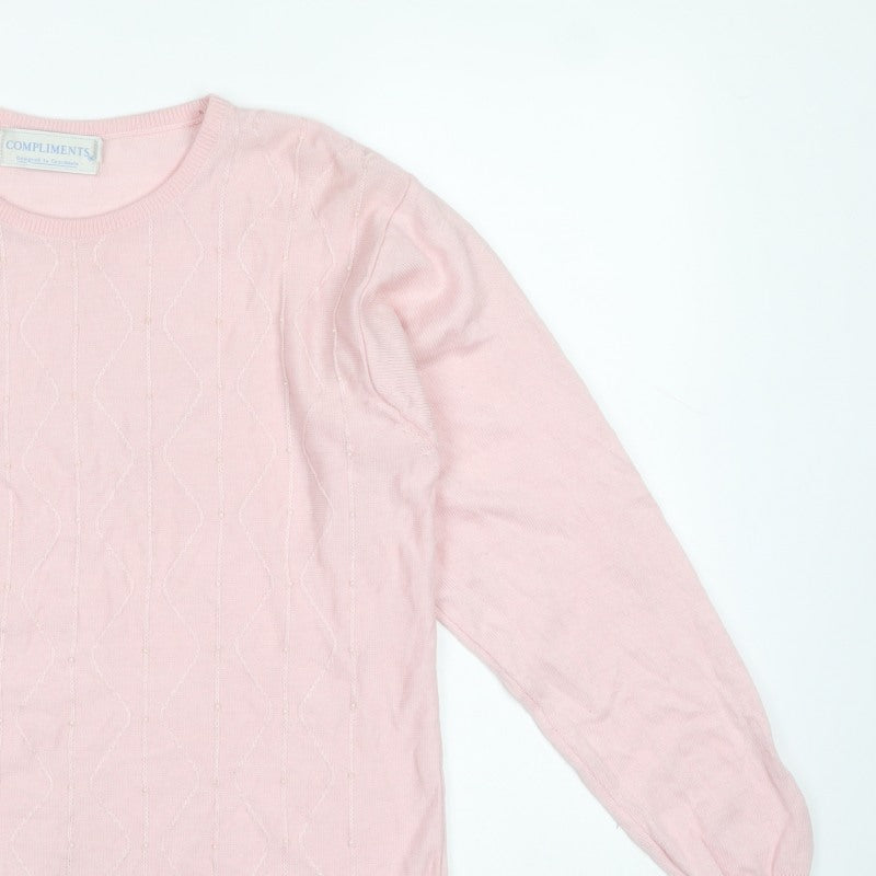 Compliments Women’s Pink S/M Beaded Knit Round Neck Pullover Jumper
