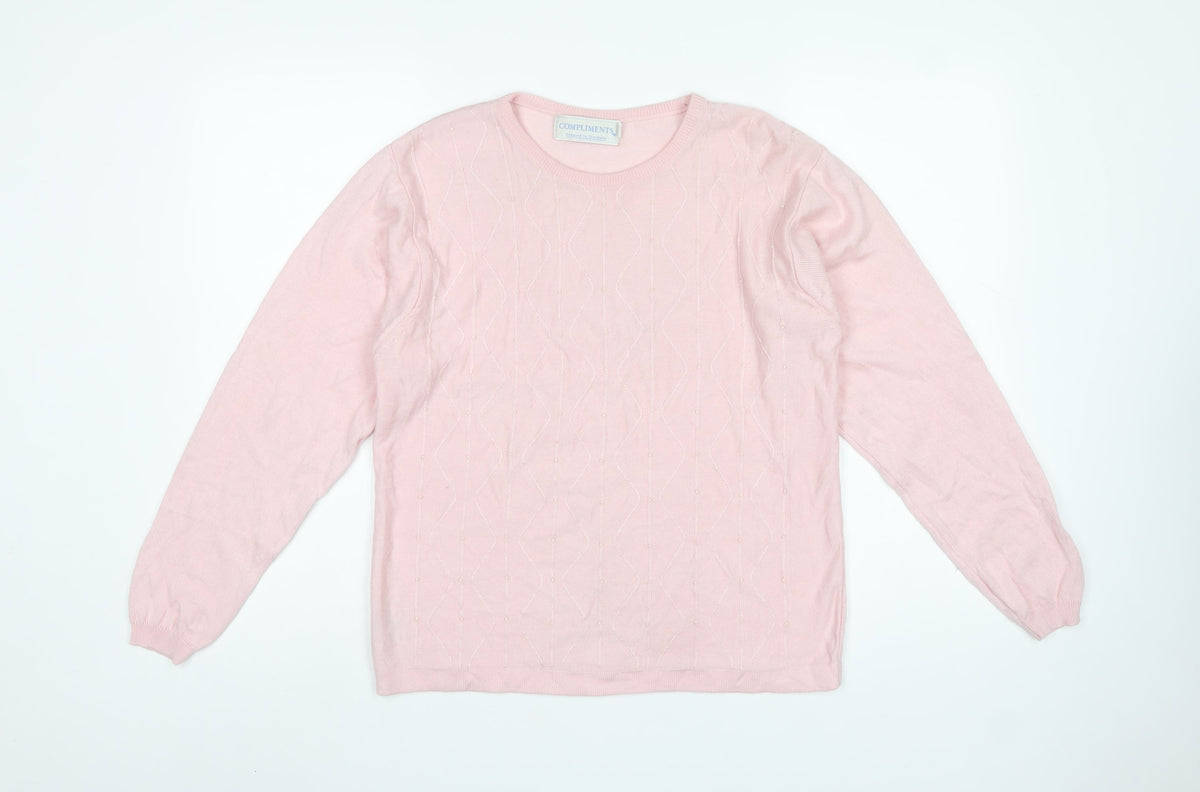 Compliments Women’s Pink S/M Beaded Knit Round Neck Pullover Jumper