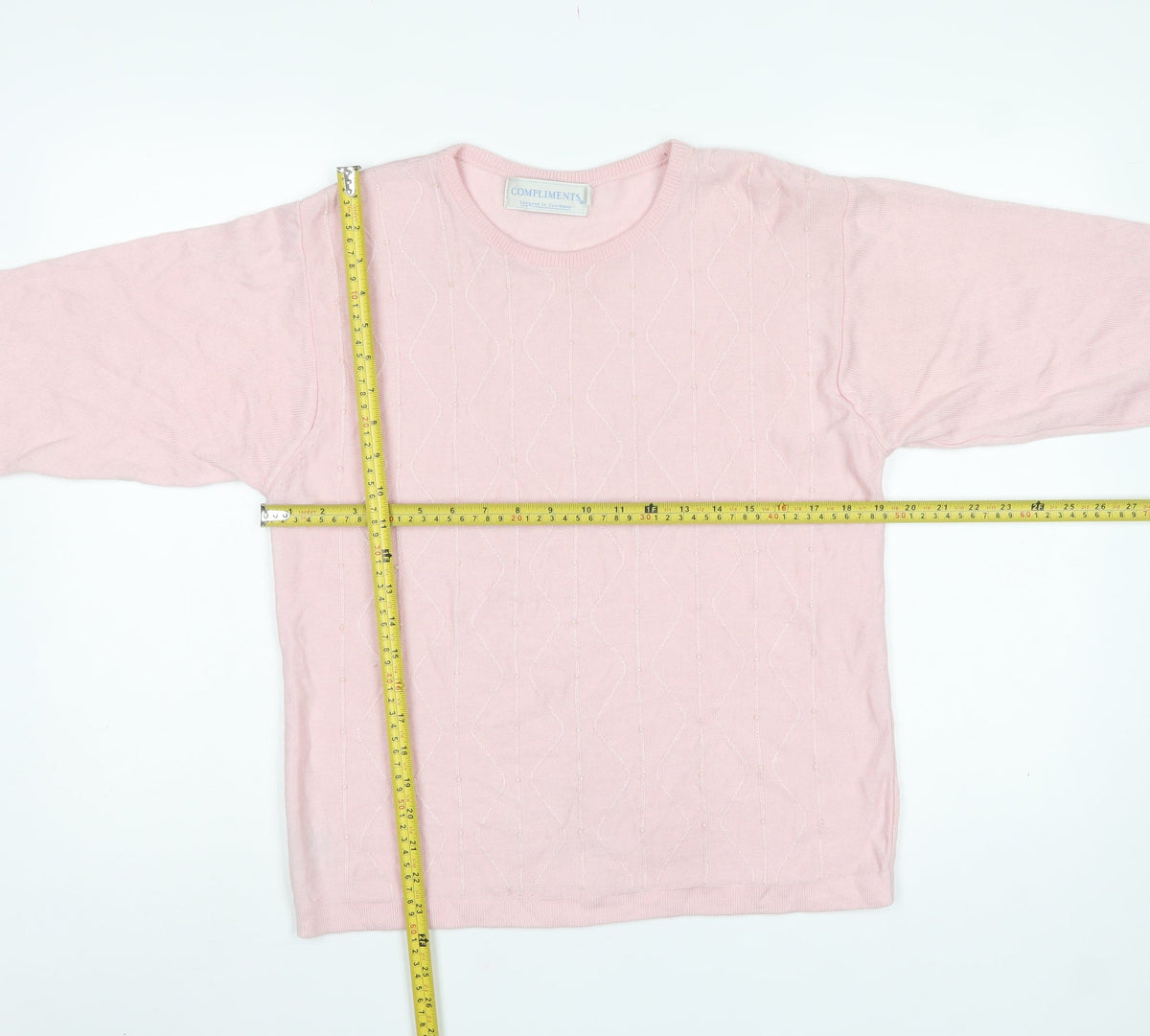 Compliments Women’s Pink S/M Beaded Knit Round Neck Pullover Jumper