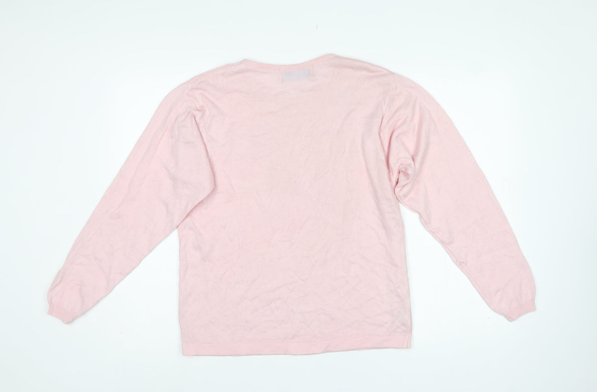 Compliments Women’s Pink S/M Beaded Knit Round Neck Pullover Jumper