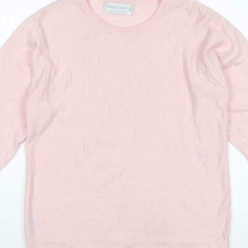 Compliments Women’s Pink S/M Beaded Knit Round Neck Pullover Jumper