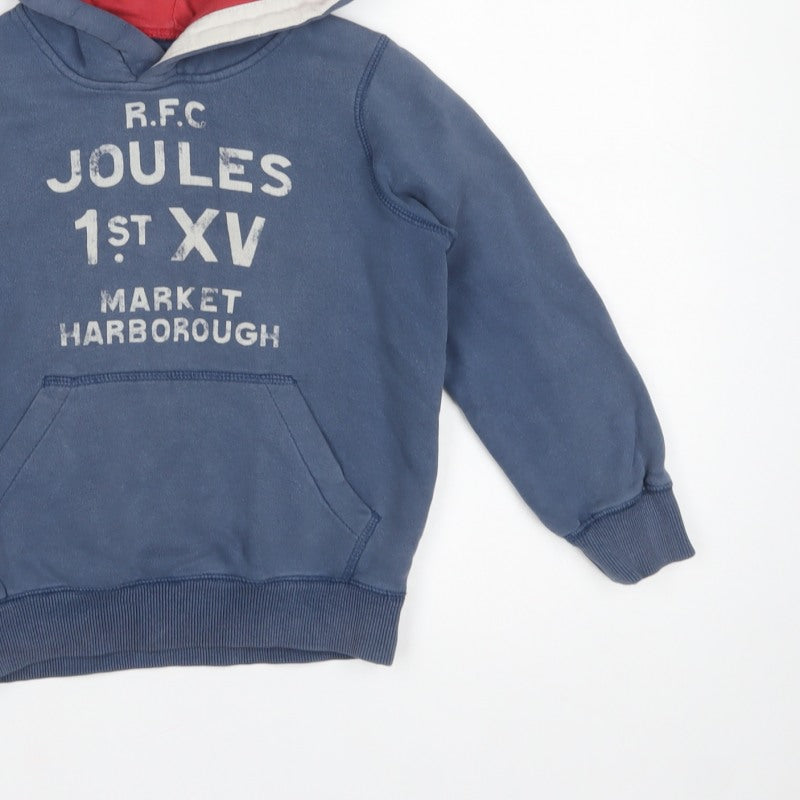 Joules Boys Blue 8 Years Pullover Rugby Hoodie Logo Pocket