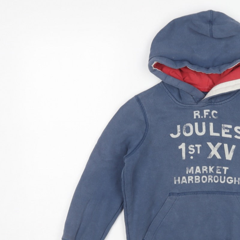 Joules Boys Blue 8 Years Pullover Rugby Hoodie Logo Pocket