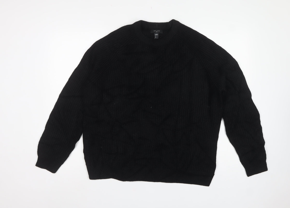 New Look Men Black L Chunky Knit Crew Neck Pullover Jumper
