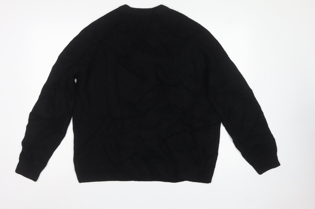 New Look Men Black L Chunky Knit Crew Neck Pullover Jumper
