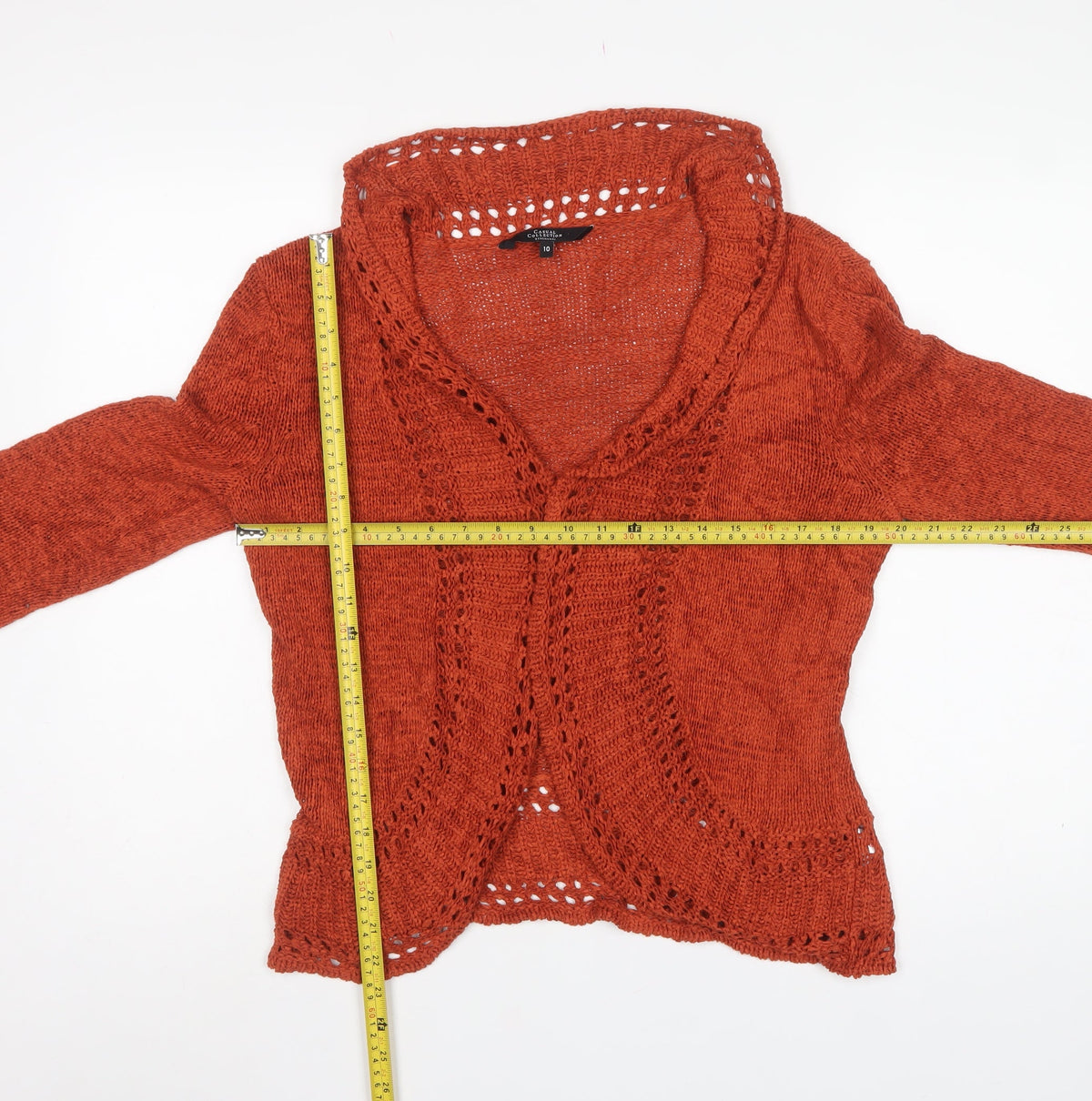 Debenhams Women Orange Size 10 Open Knit Crochet Cardigan
