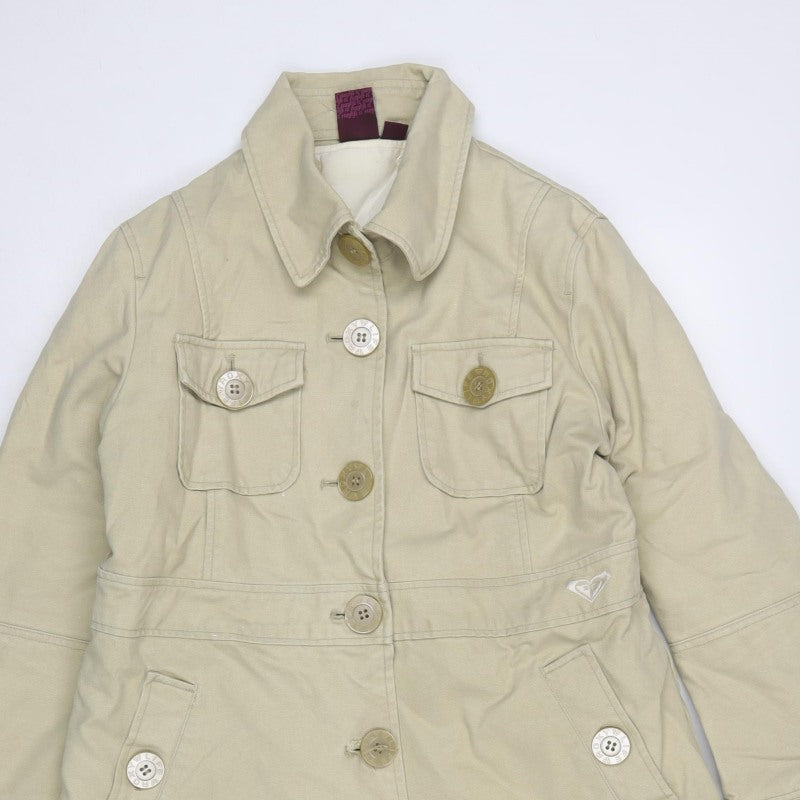 Roxy Womens Beige Size 8 Long Military Cotton Button Coat