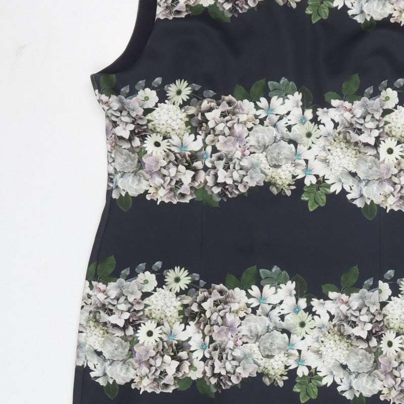Phase Eight Women Black Floral Sheath Knee Length Dress UK 18 Sleeveless