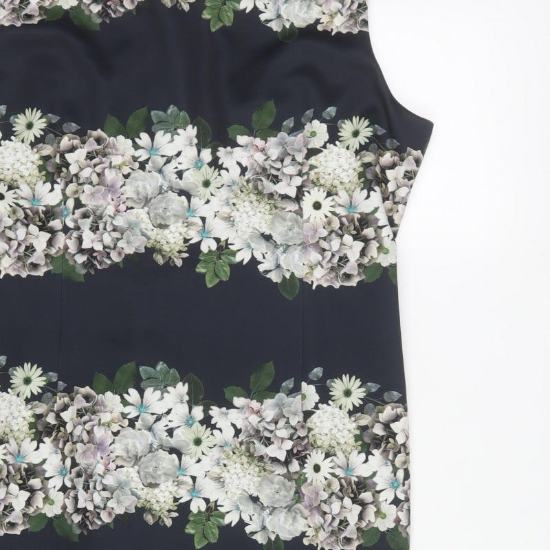 Phase Eight Women Black Floral Sheath Knee Length Dress UK 18 Sleeveless