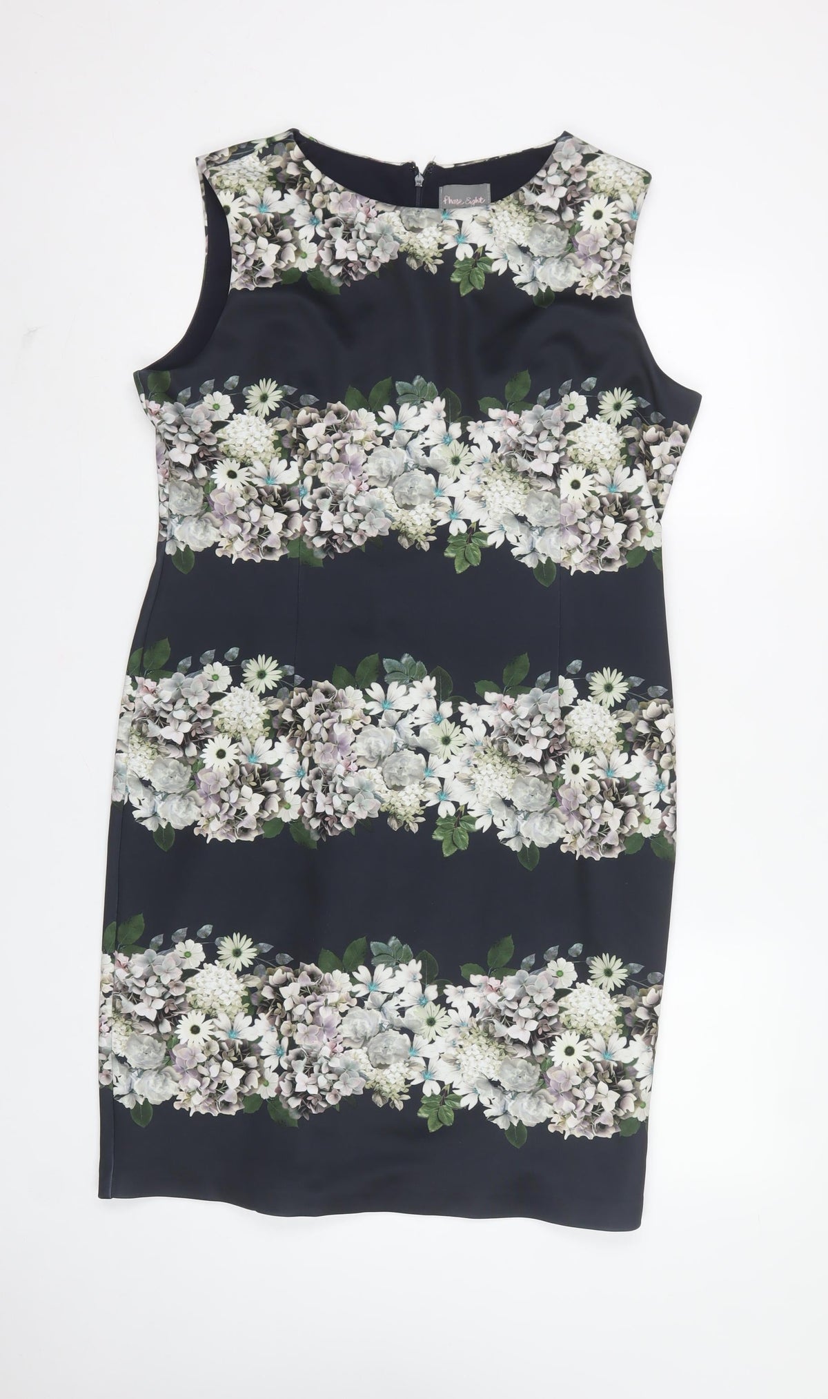 Phase Eight Women Black Floral Sheath Knee Length Dress UK 18 Sleeveless
