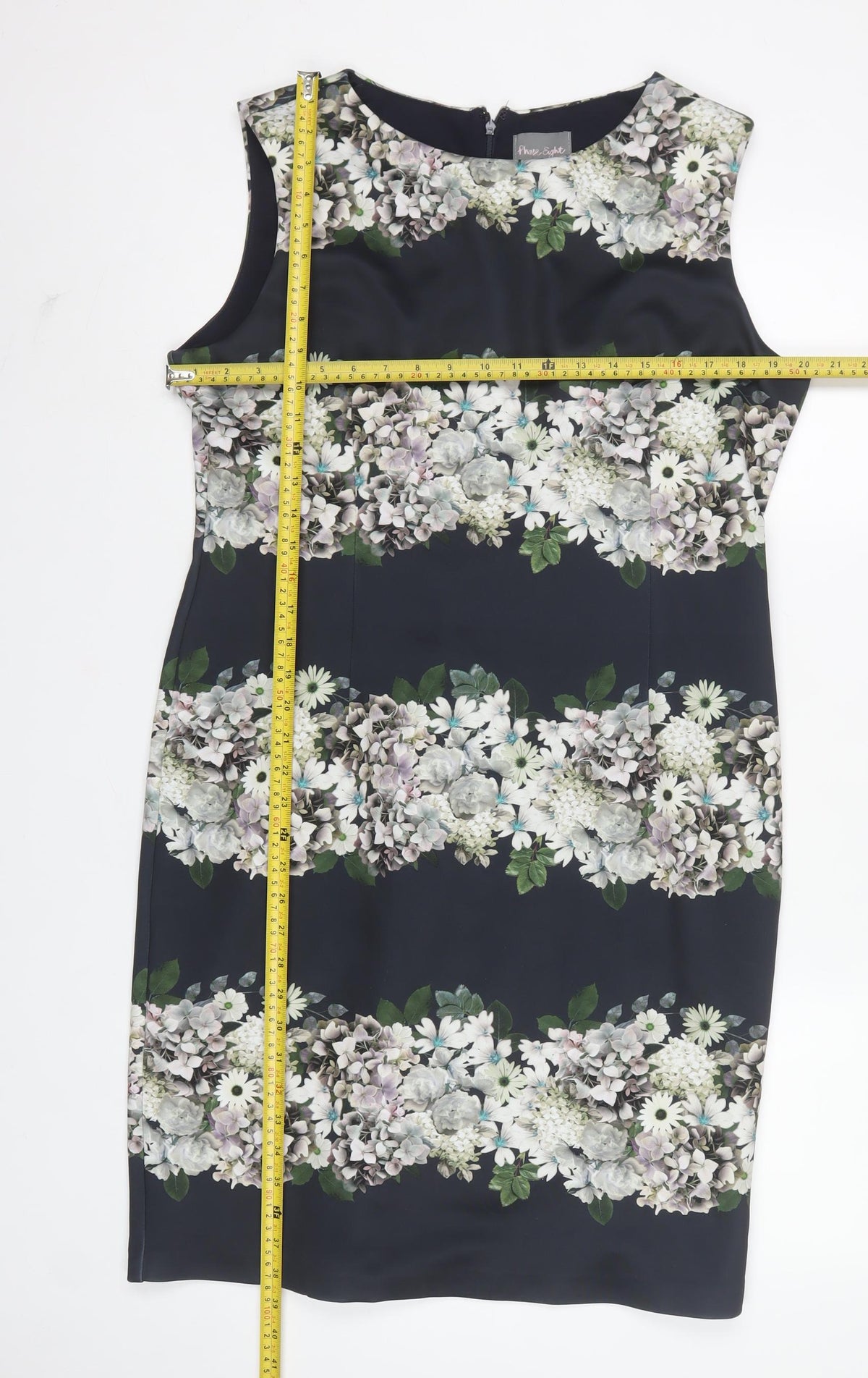 Phase Eight Women Black Floral Sheath Knee Length Dress UK 18 Sleeveless