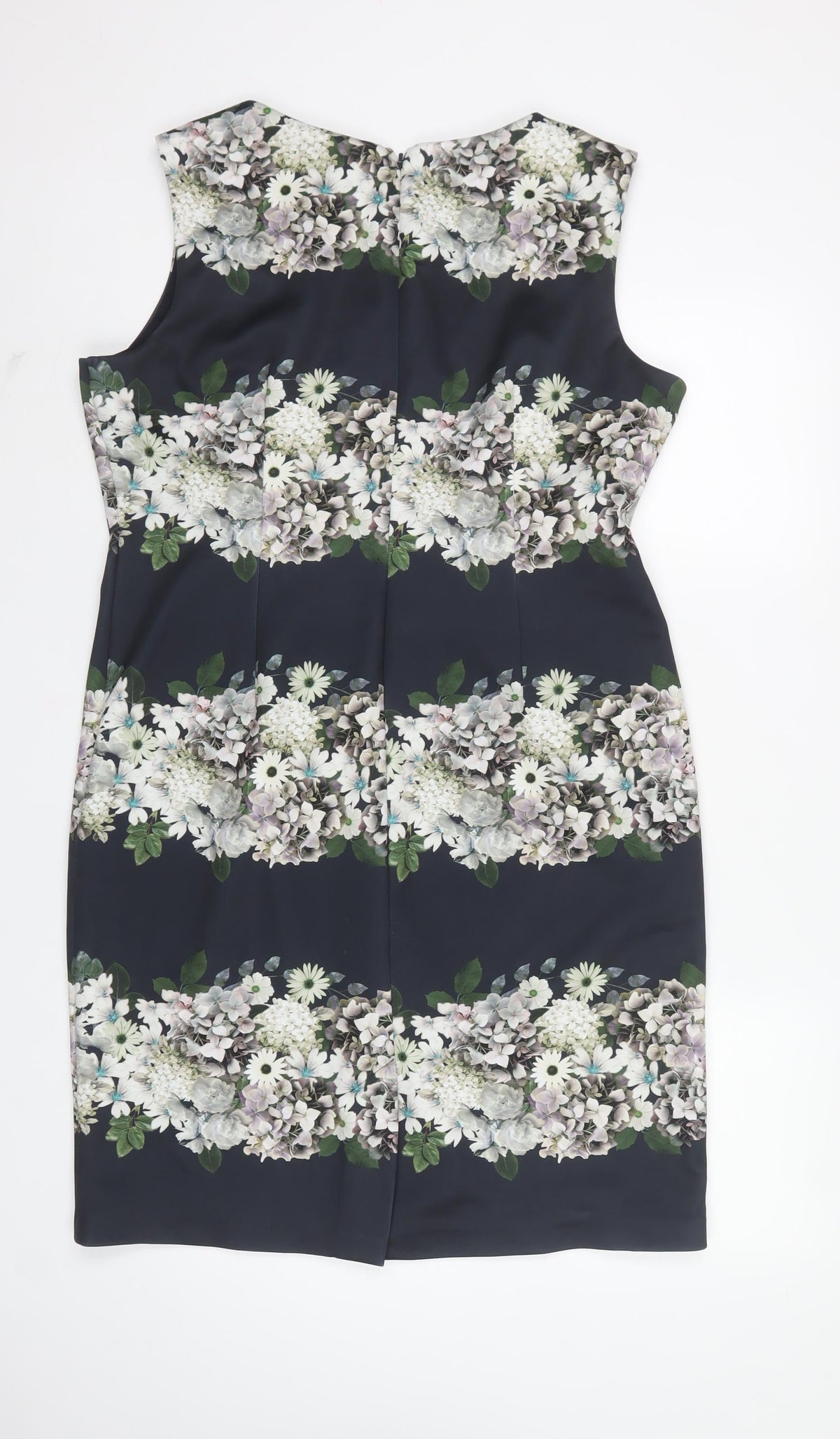 Phase Eight Women Black Floral Sheath Knee Length Dress UK 18 Sleeveless