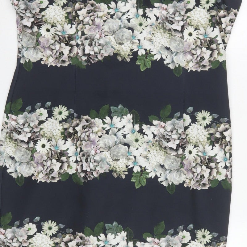 Phase Eight Women Black Floral Sheath Knee Length Dress UK 18 Sleeveless