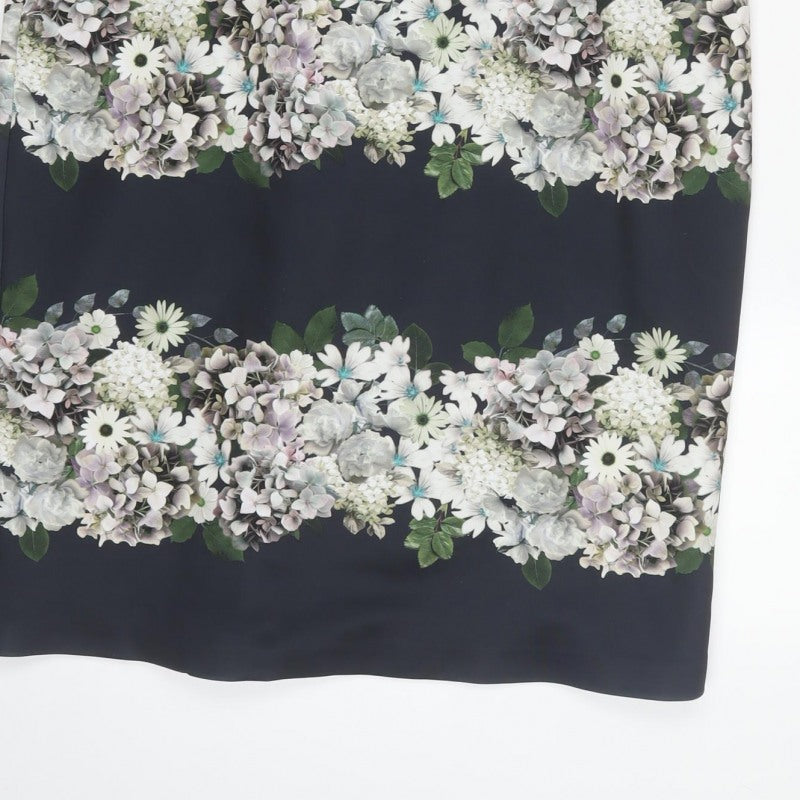 Phase Eight Women Black Floral Sheath Knee Length Dress UK 18 Sleeveless