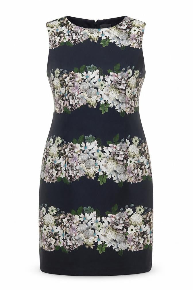 Phase Eight Women Black Floral Sheath Knee Length Dress UK 18 Sleeveless