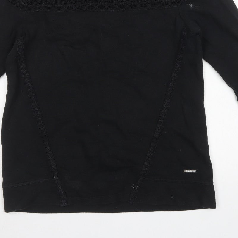 Superdry Women’s Black M Cotton Crochet Panel Crew Neck Sweatshirt