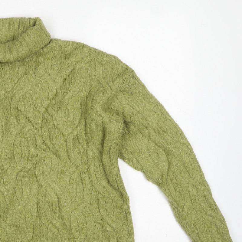 Marks and Spencer Women Green M Cable-Knit Roll Neck Pullover Jumper