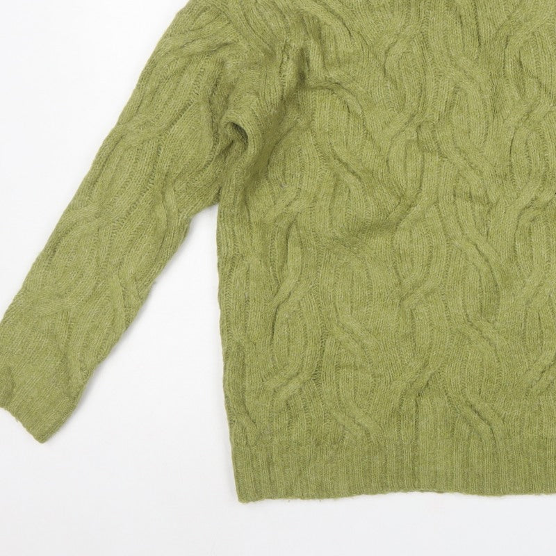 Marks and Spencer Women Green M Cable-Knit Roll Neck Pullover Jumper