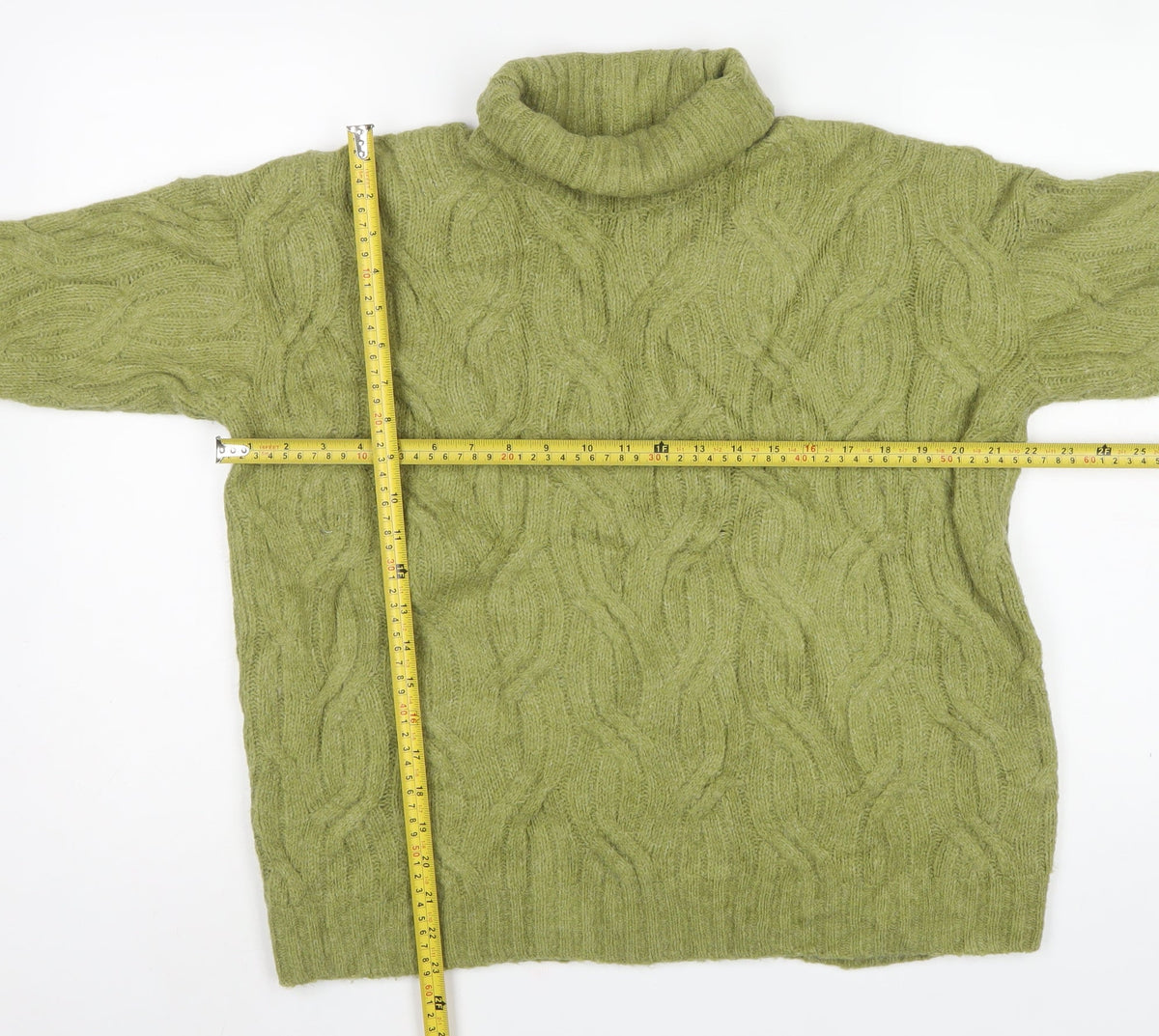 Marks and Spencer Women Green M Cable-Knit Roll Neck Pullover Jumper