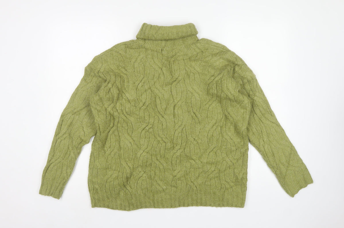 Marks and Spencer Women Green M Cable-Knit Roll Neck Pullover Jumper