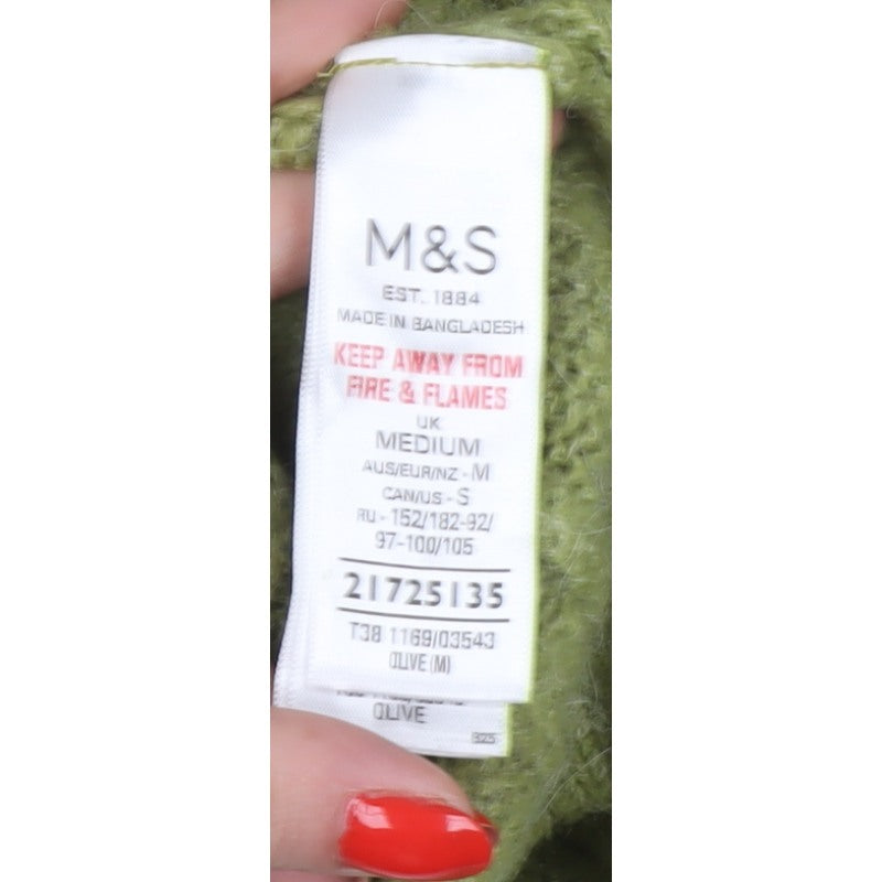 Marks and Spencer Women Green M Cable-Knit Roll Neck Pullover Jumper