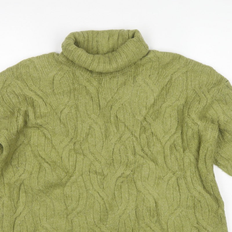 Marks and Spencer Women Green M Cable-Knit Roll Neck Pullover Jumper