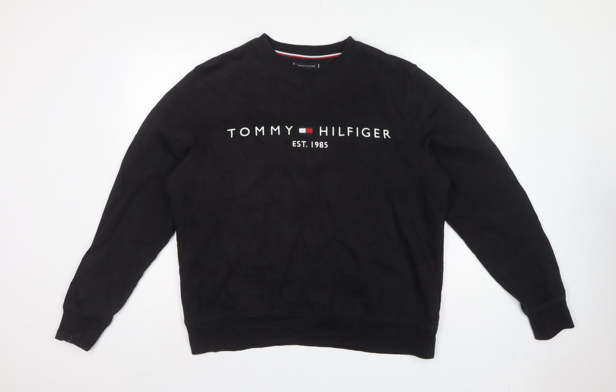 Tommy Hilfiger Men’s Black XL Embroidered Logo Crew Neck Sweatshirt