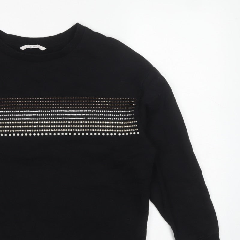Tu Women’s Black Size 14 Rhinestone Stripe Crew Neck Sweatshirt