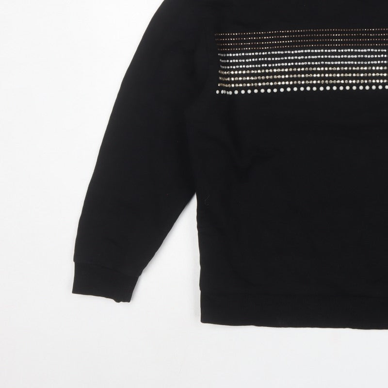 Tu Women’s Black Size 14 Rhinestone Stripe Crew Neck Sweatshirt