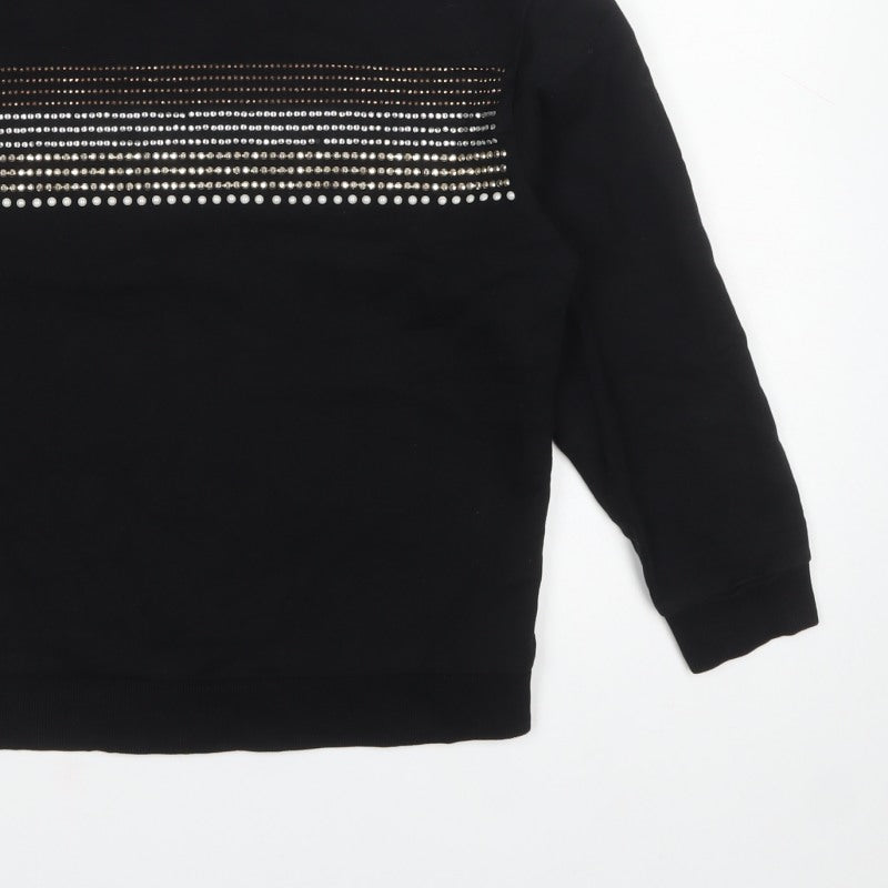 Tu Women’s Black Size 14 Rhinestone Stripe Crew Neck Sweatshirt
