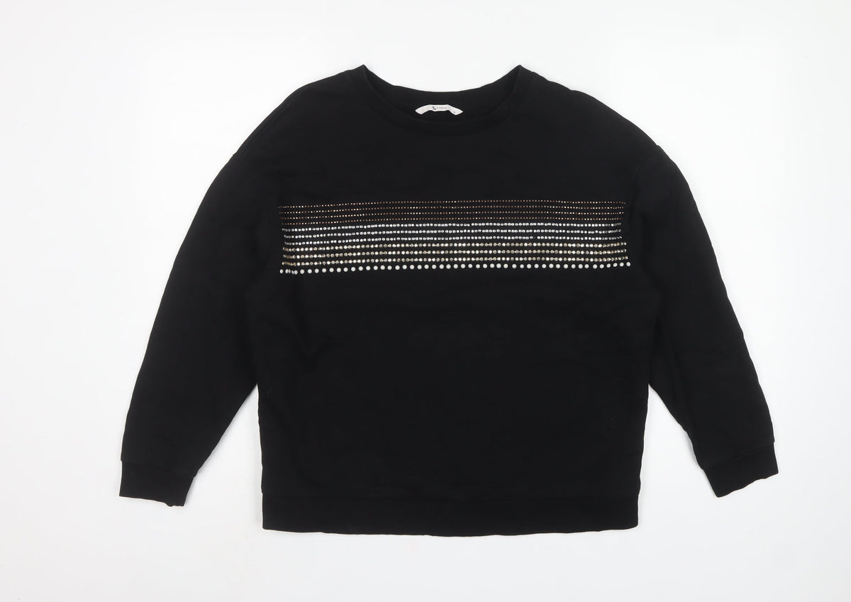 Tu Women’s Black Size 14 Rhinestone Stripe Crew Neck Sweatshirt
