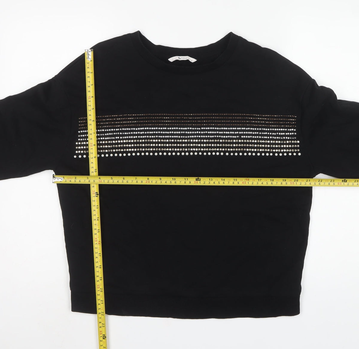 Tu Women’s Black Size 14 Rhinestone Stripe Crew Neck Sweatshirt