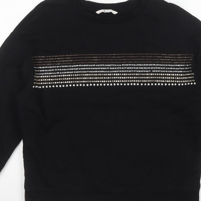 Tu Women’s Black Size 14 Rhinestone Stripe Crew Neck Sweatshirt
