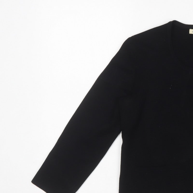 Laura Ashley Women Black UK 8 Open Cardigan Viscose Knit Pockets