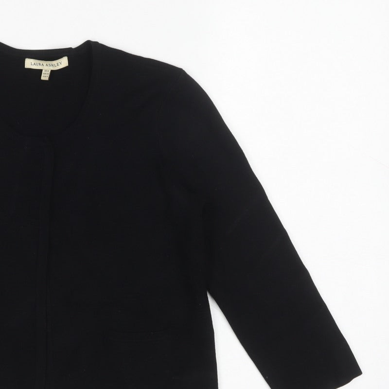 Laura Ashley Women Black UK 8 Open Cardigan Viscose Knit Pockets